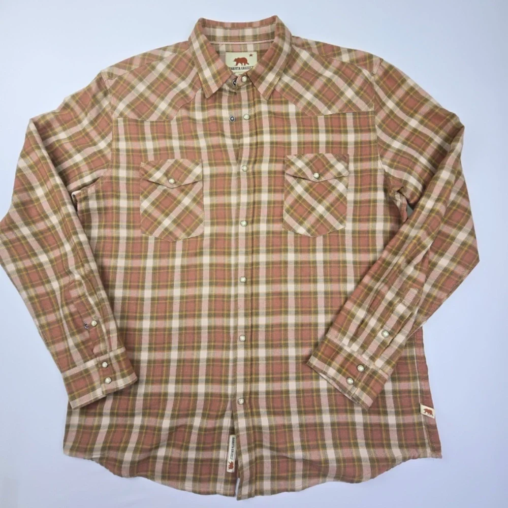 Dakota Grizzly Men's XL Western Plaid Flannel Shirt Pearl Snaps Orange Brown